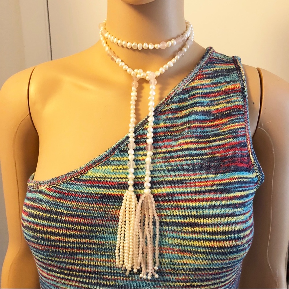 Stunning freshwater pearls rose quarts lariat - Picture 4 of 8